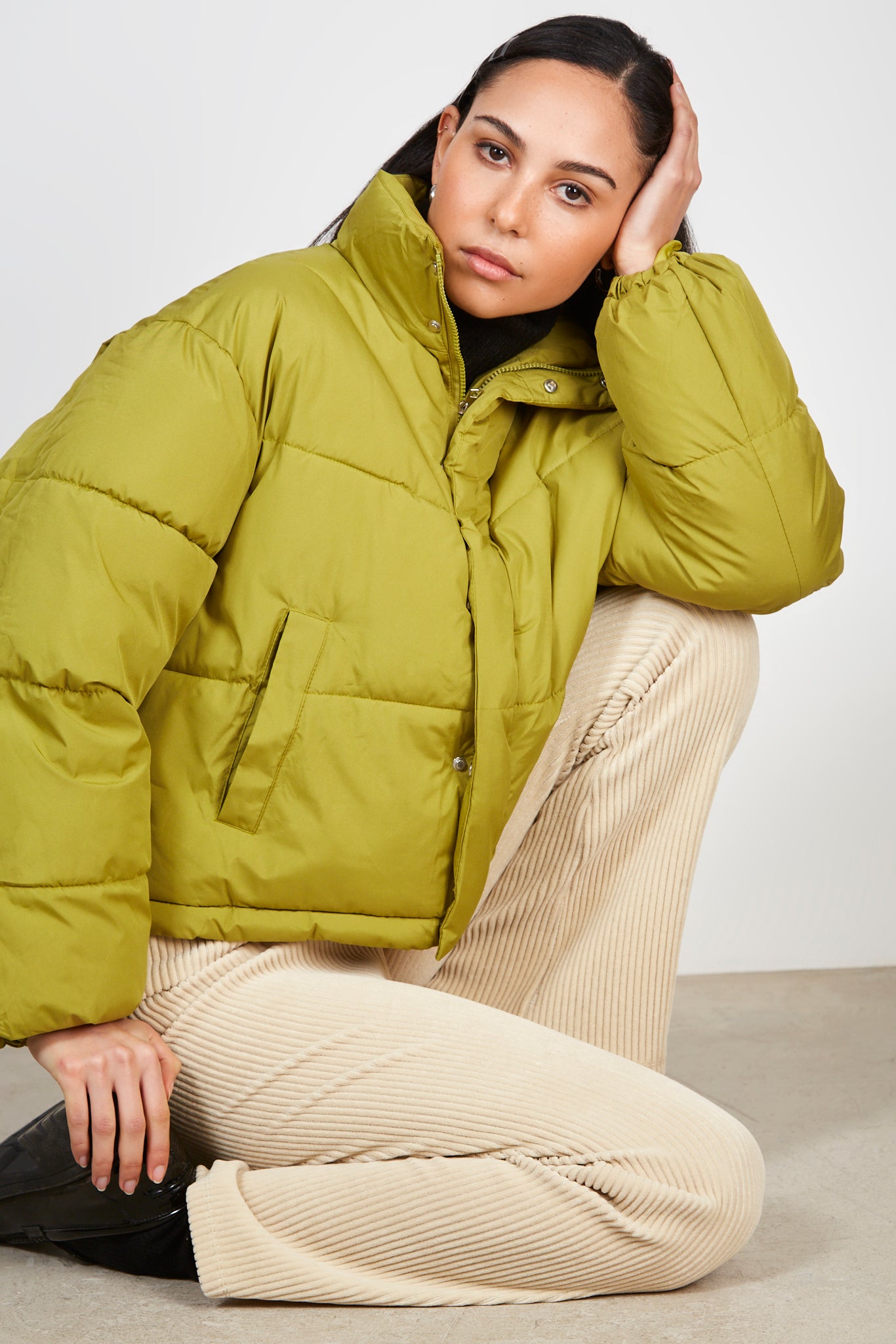 Lime green high neck puffer jacket