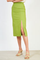 Lime green linen blend pencil skirt_1