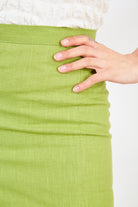 Lime green linen blend pencil skirt_3