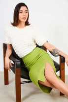 Lime green linen blend pencil skirt_4