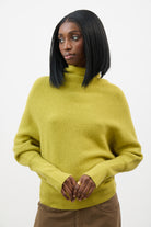 Lime green wool blend horizontal ribbed knit top_1