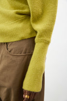 Lime green wool blend horizontal ribbed knit top_4