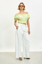Lime textured puff off shoulder top_4