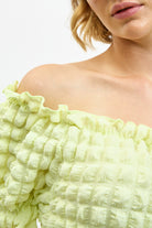 Lime textured puff off shoulder top_3