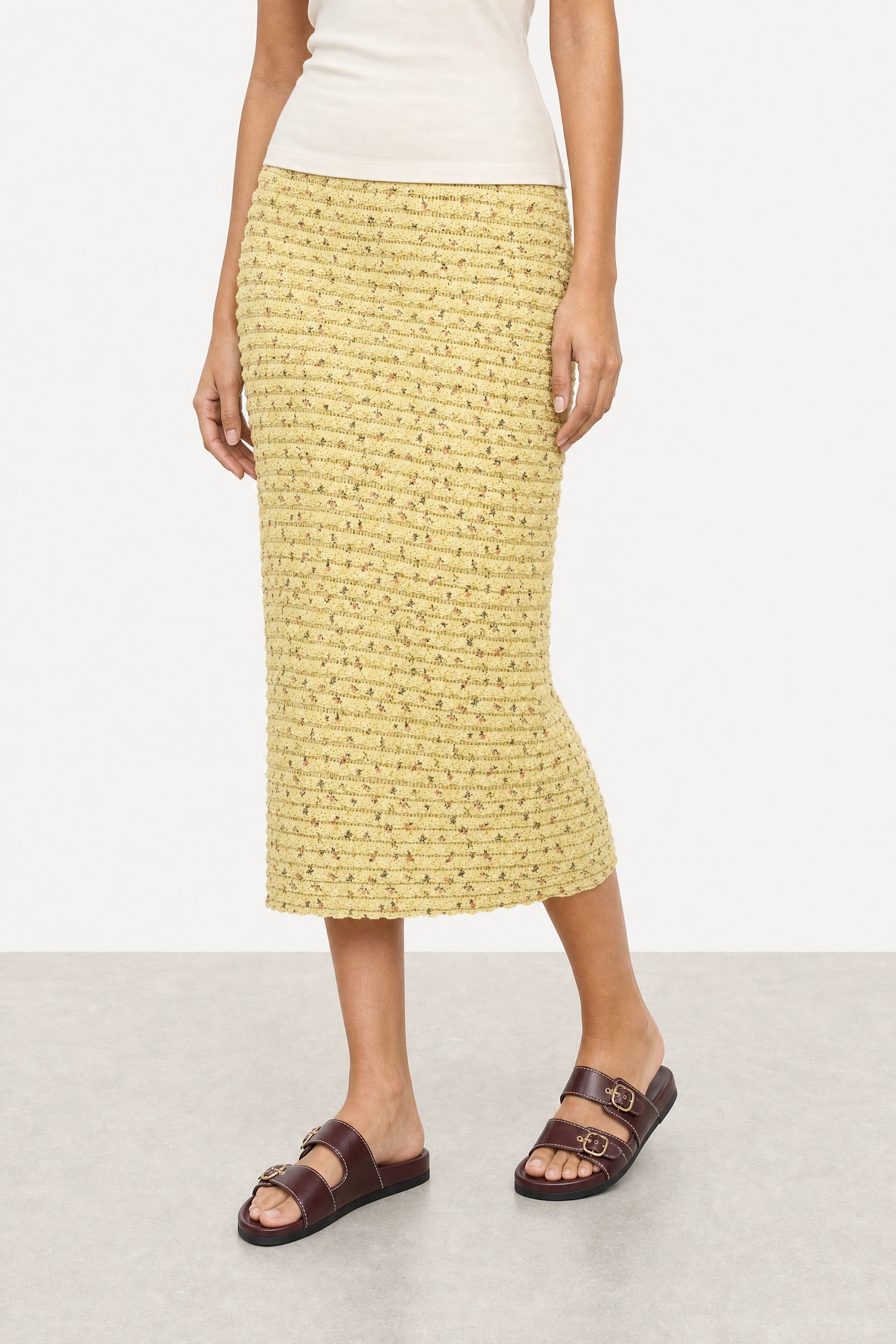 Lime green tiered floral lace pencil skirt_3