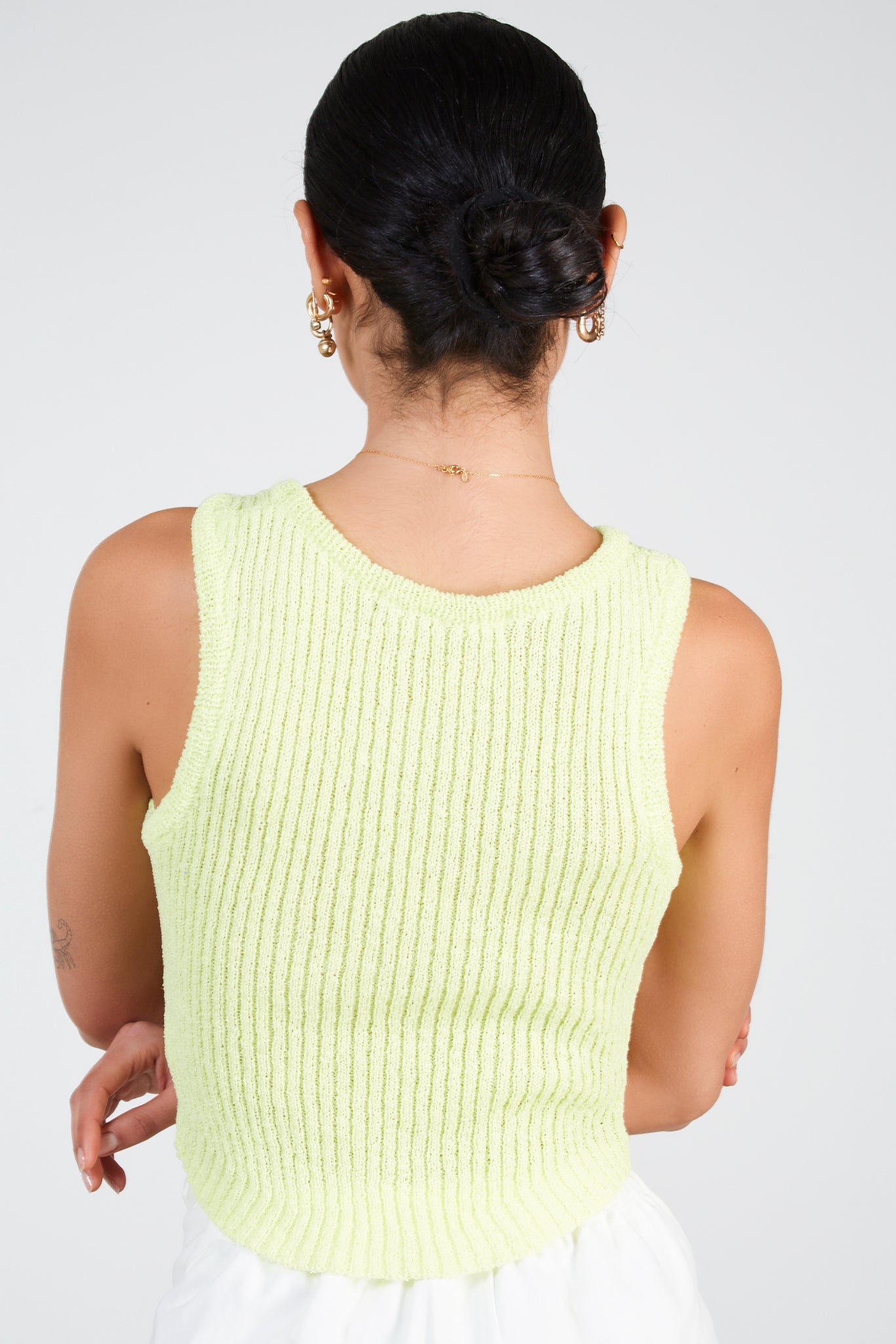 Lime green ribbed round neck tank