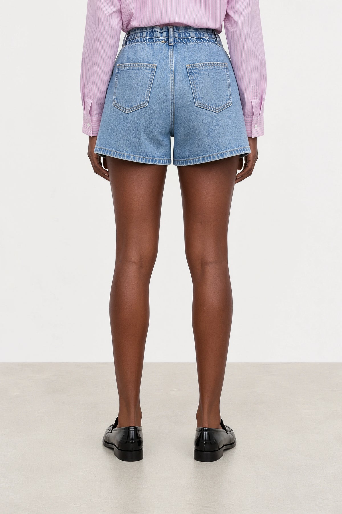 Mid blue single pleat wide leg denim shorts_2