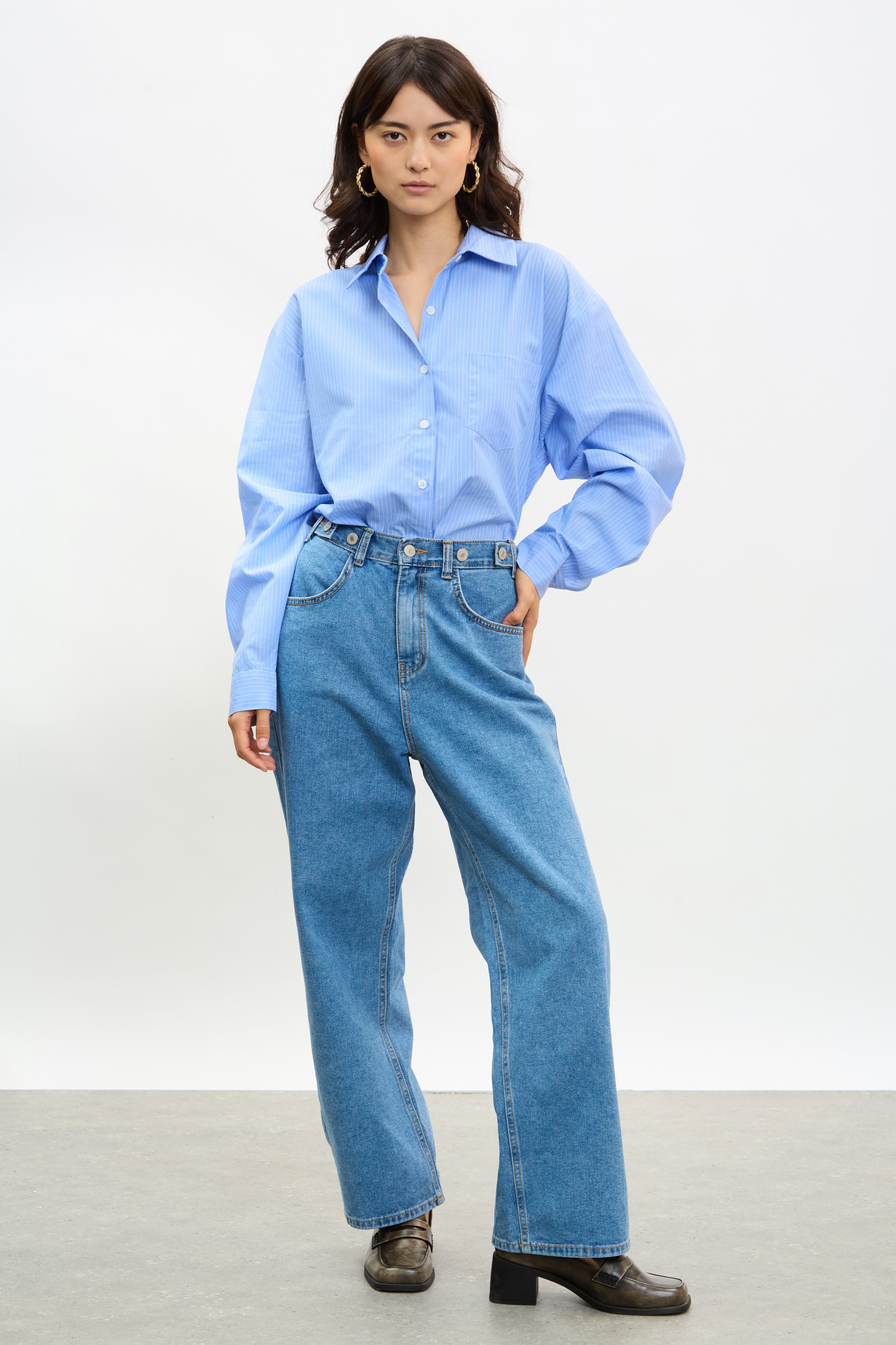 Mid blue adjustable waist jeans_1