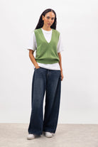 Mid blue denim adjustable waist double button balloon jeans_4