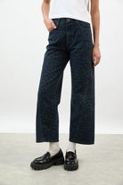 Mid blue denim leopard print barrel leg jeans_1