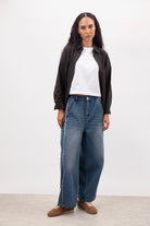 Mid blue frayed seam wide leg jeans_4