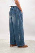 Mid blue frayed seam wide leg jeans_2