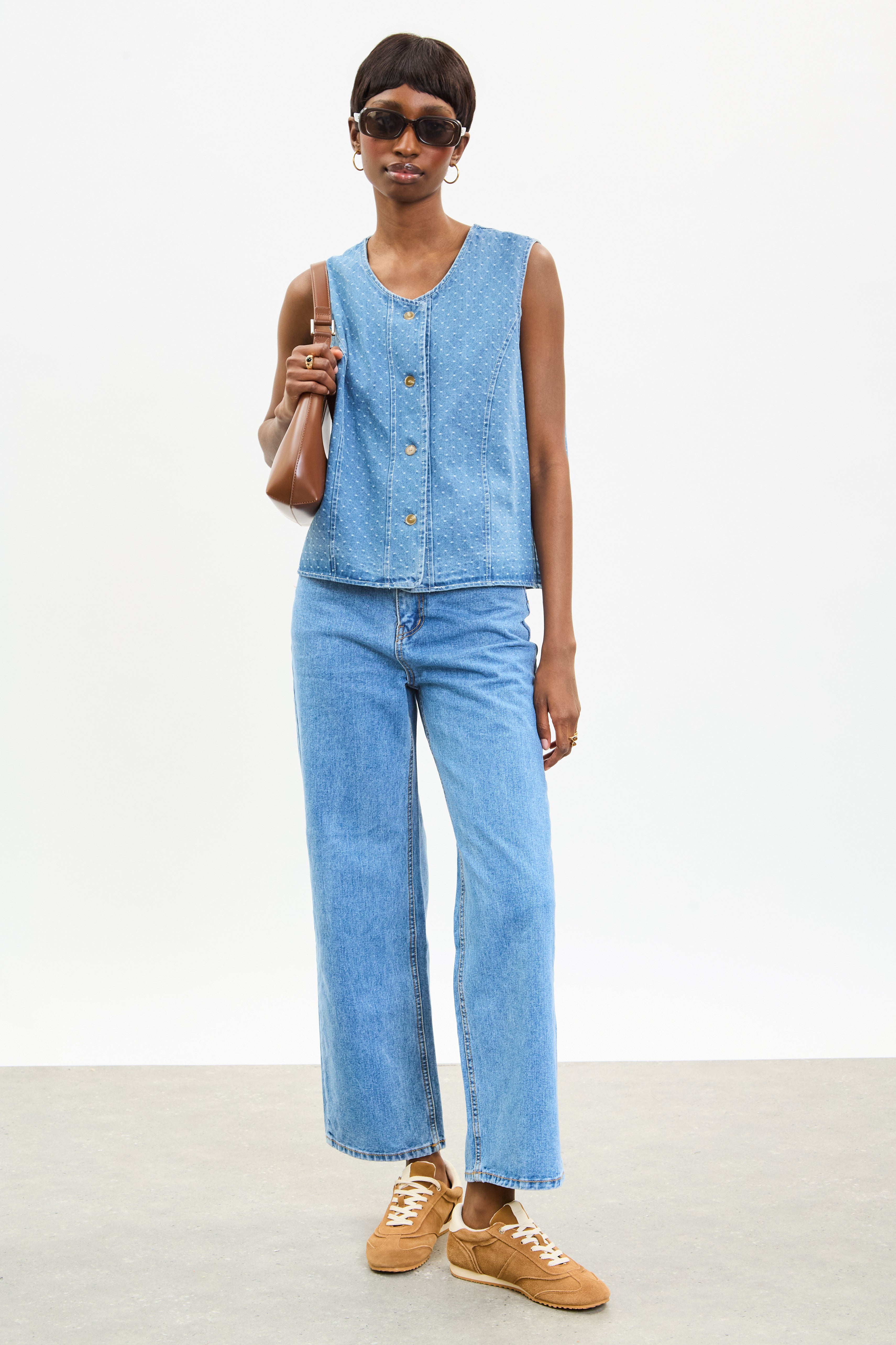 Mid blue polka dot denim waistcoat_4