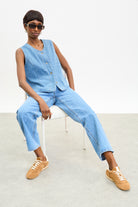 Mid blue polka dot denim waistcoat_5