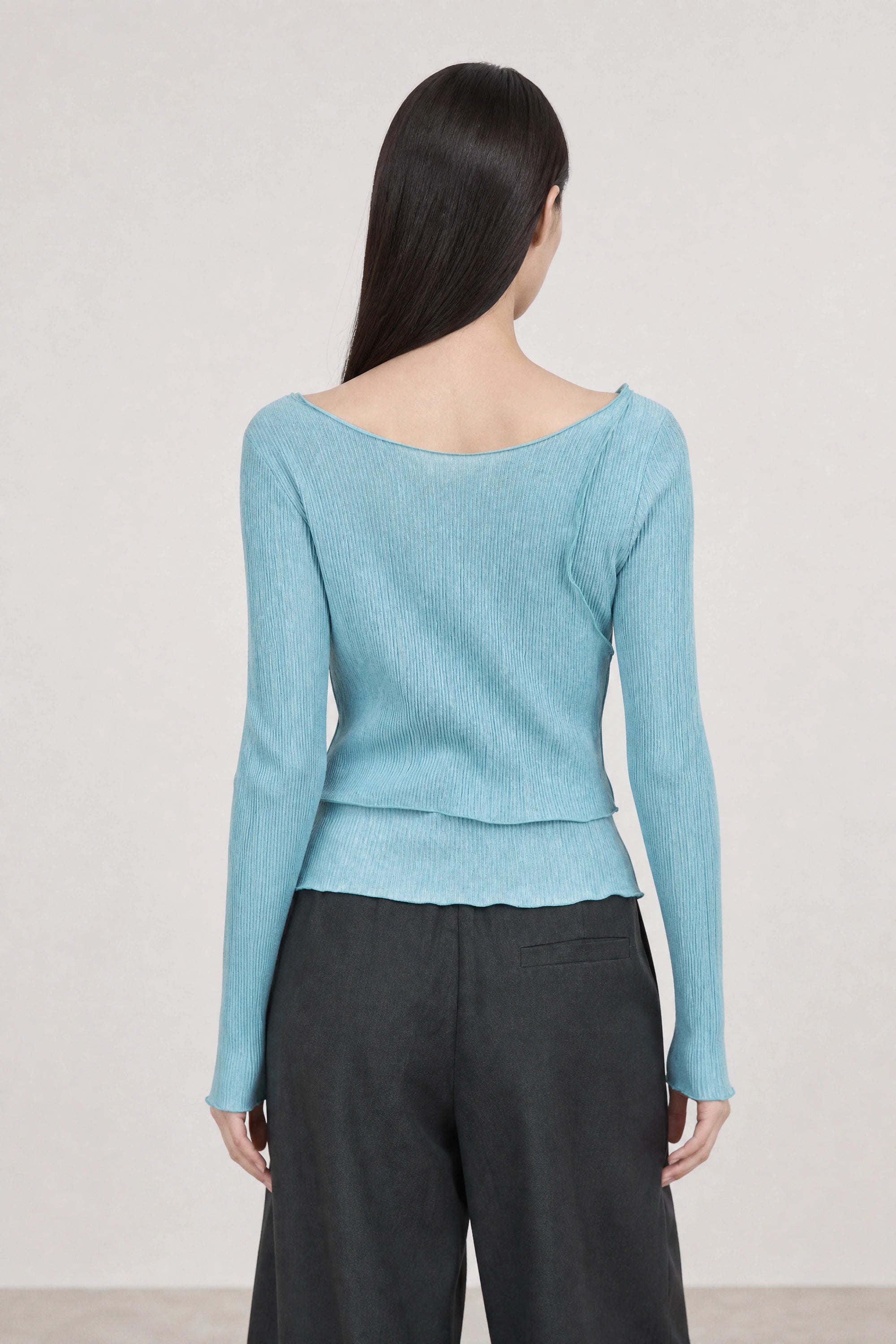 Mid blue ribbed double layer top_2
