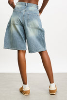 Mid blue striped denim shorts_2