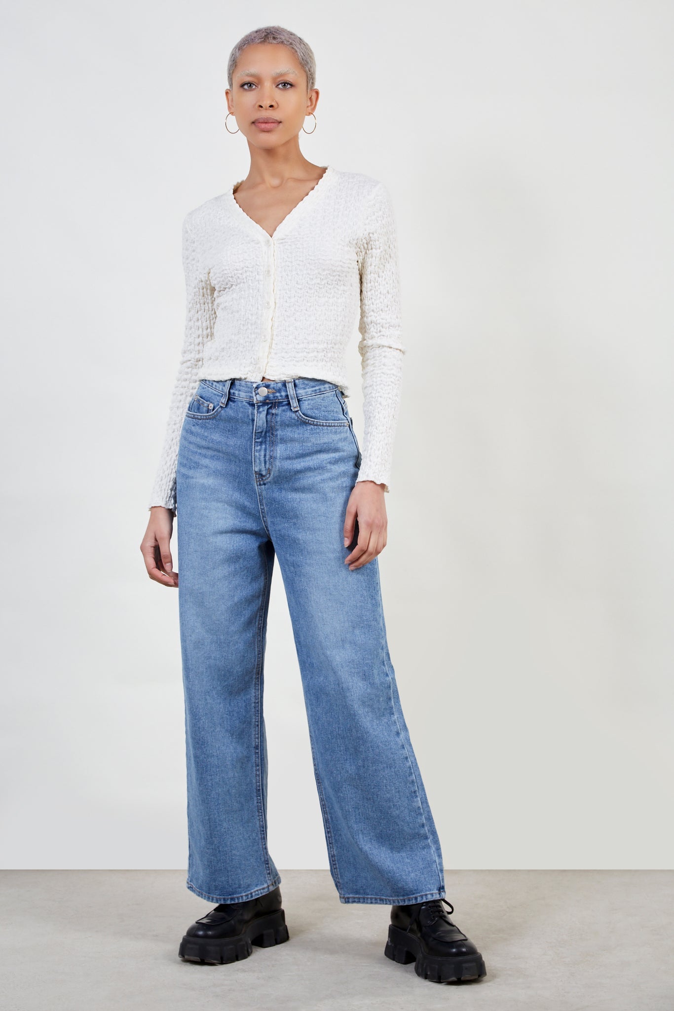 Mid blue washed wide leg jeans