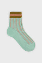 Mint green and khaki stripe hem socks_1