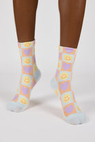 Mint green and peach smiley face heart block socks_2