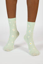 Mint green dotted daisies socks_2