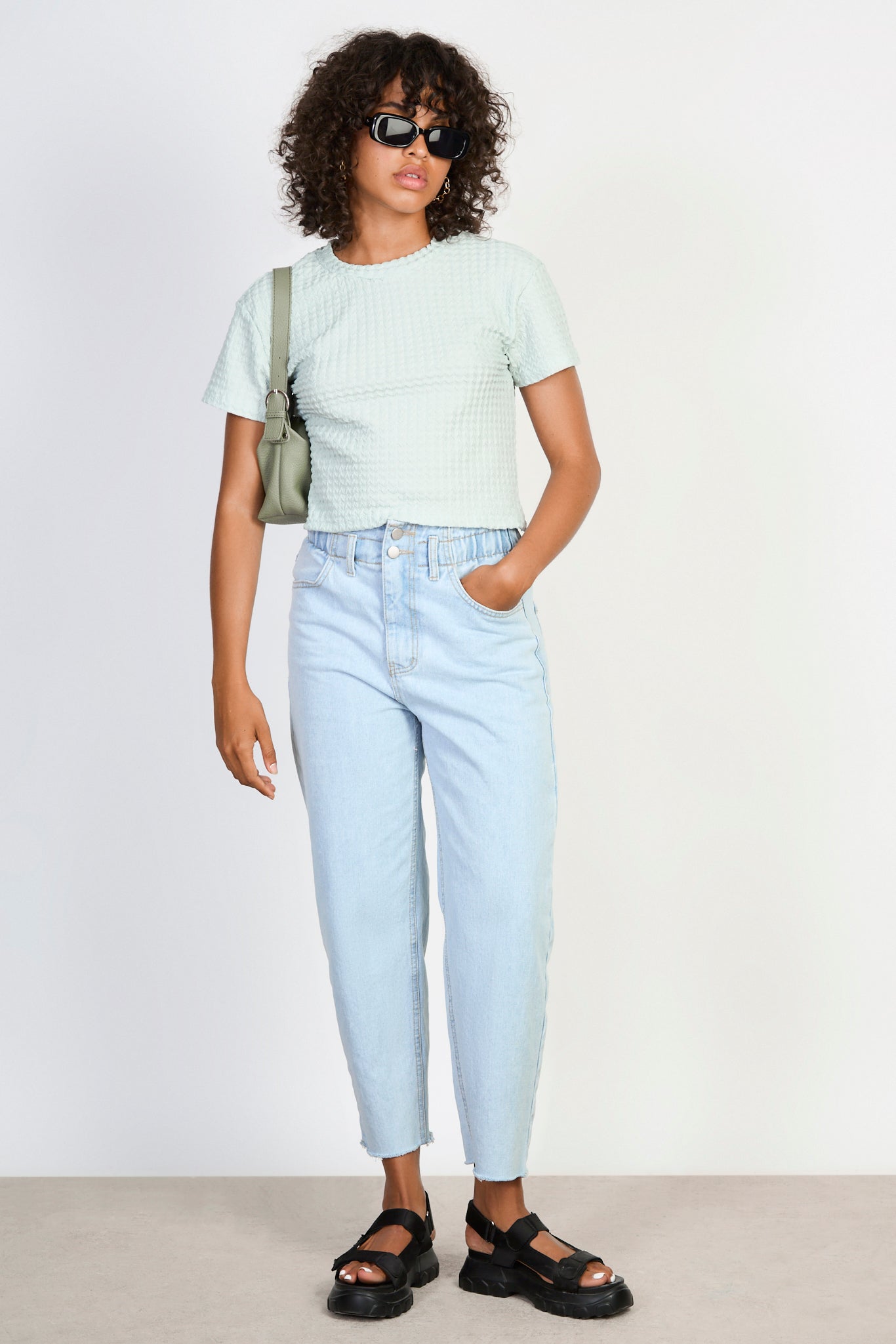 Mint green herringbone textures short sleeved top_4