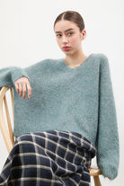 Mint green mohair wool blend V neck jumper_5