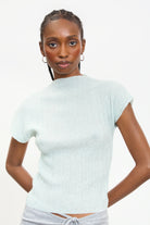 Mint green pleat ribbed short sleeved top_1