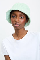 Mint green textured slim profile bucket hat_5