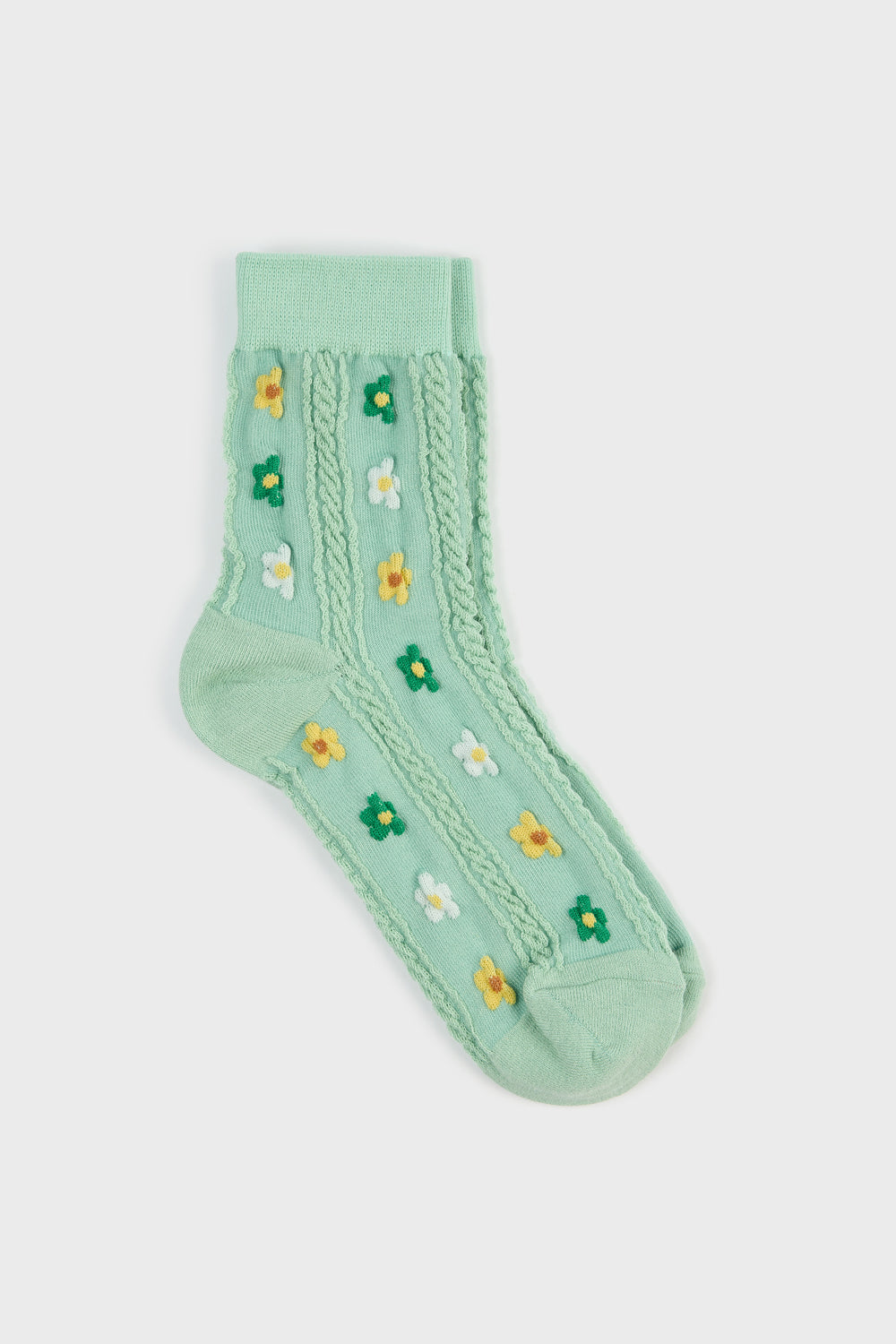 Mint green yellow and white ditsy daisy socks_3