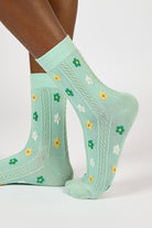 Mint green yellow and white ditsy daisy socks_1