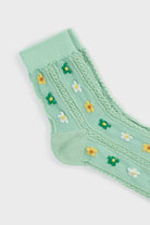 Mint green yellow and white ditsy daisy socks_4