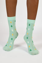 Mint green yellow and white ditsy daisy socks_2