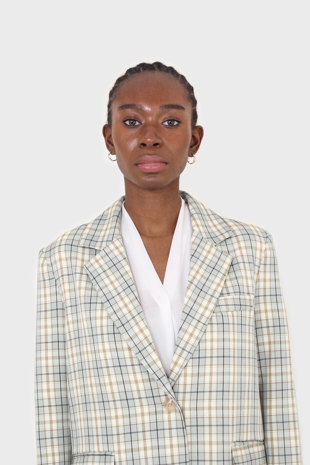 Mint green and beige check oversized blazer_4