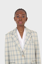Mint green and beige check oversized blazer_4