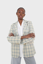 Mint green and beige check oversized blazer_6