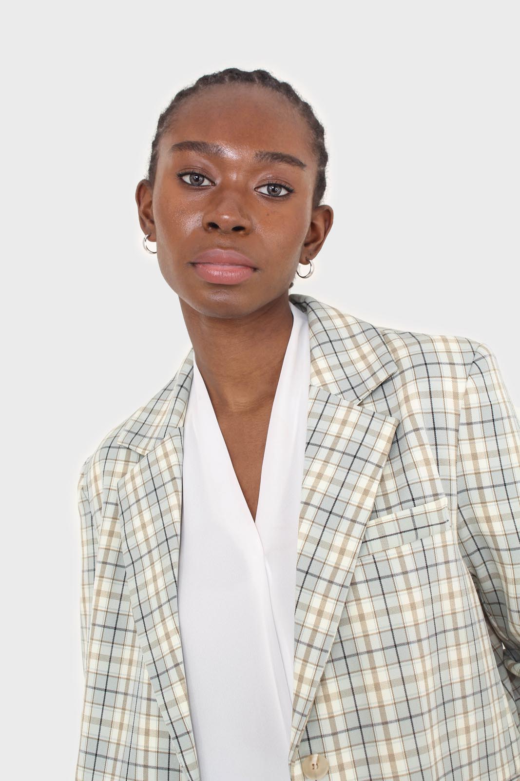 Mint green and beige check oversized blazer_7