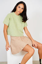 Mint green wool blend mix knit short sleeve jumper_4