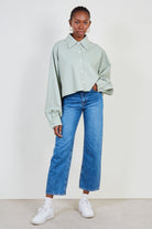 Mint vegan leather cropped shirt_3