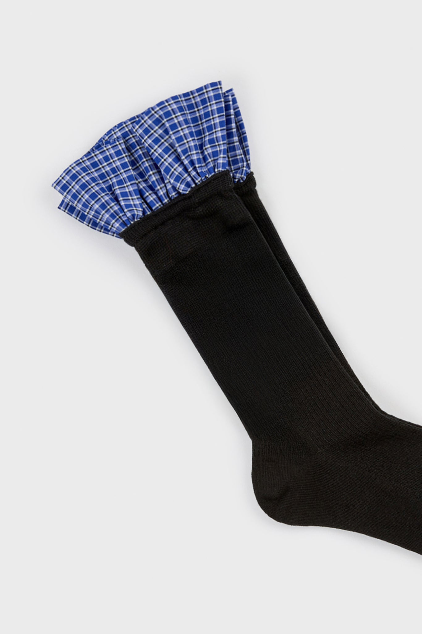 Black and blue checked ruffle trim socks_2