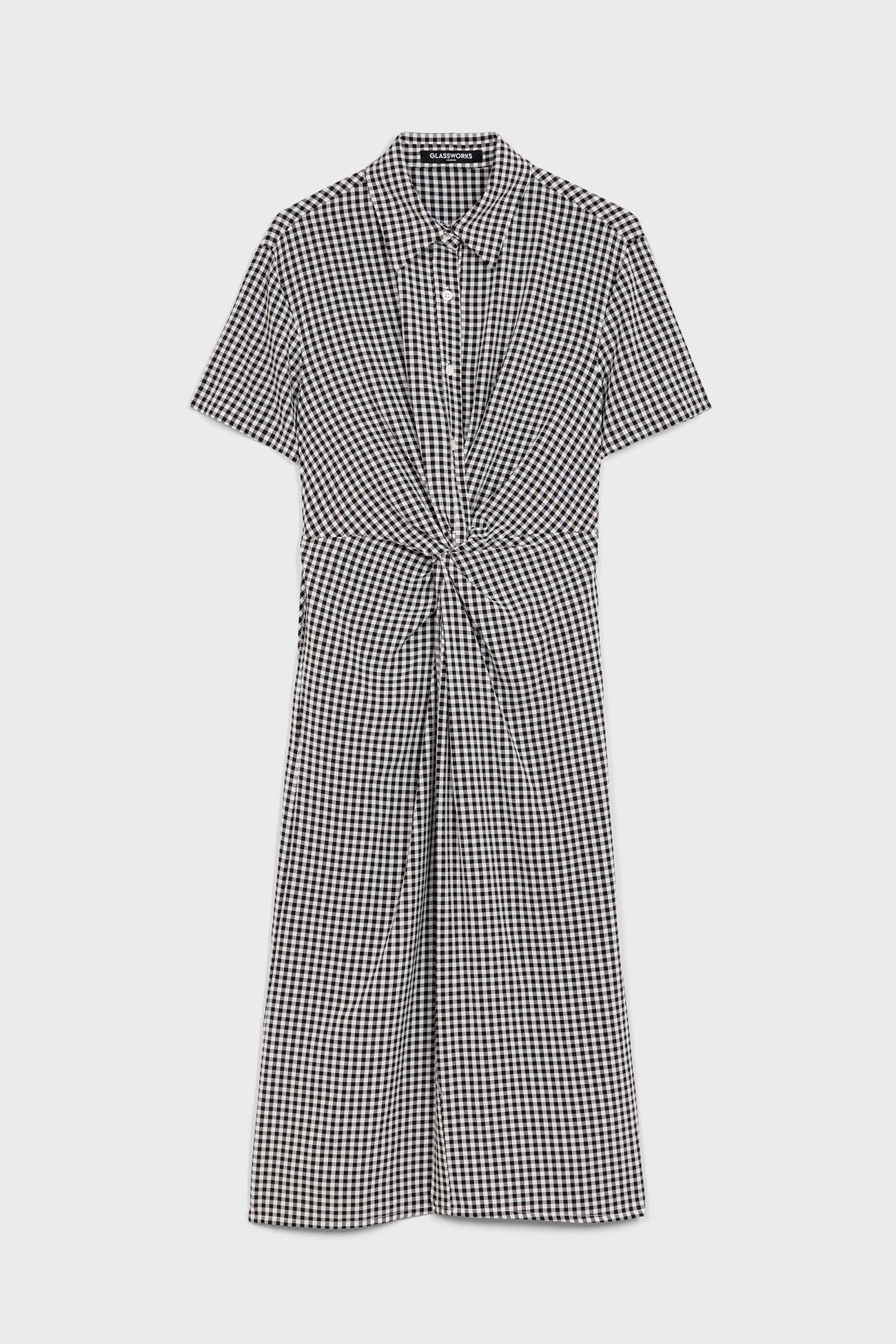 Black gingham short sleeved twist front dress_6