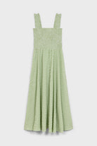 Green and white gingham ruched bodice dress_6