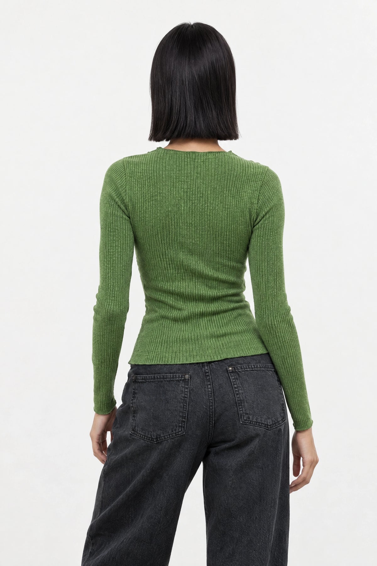 Green ruffle trim ribbed top_2