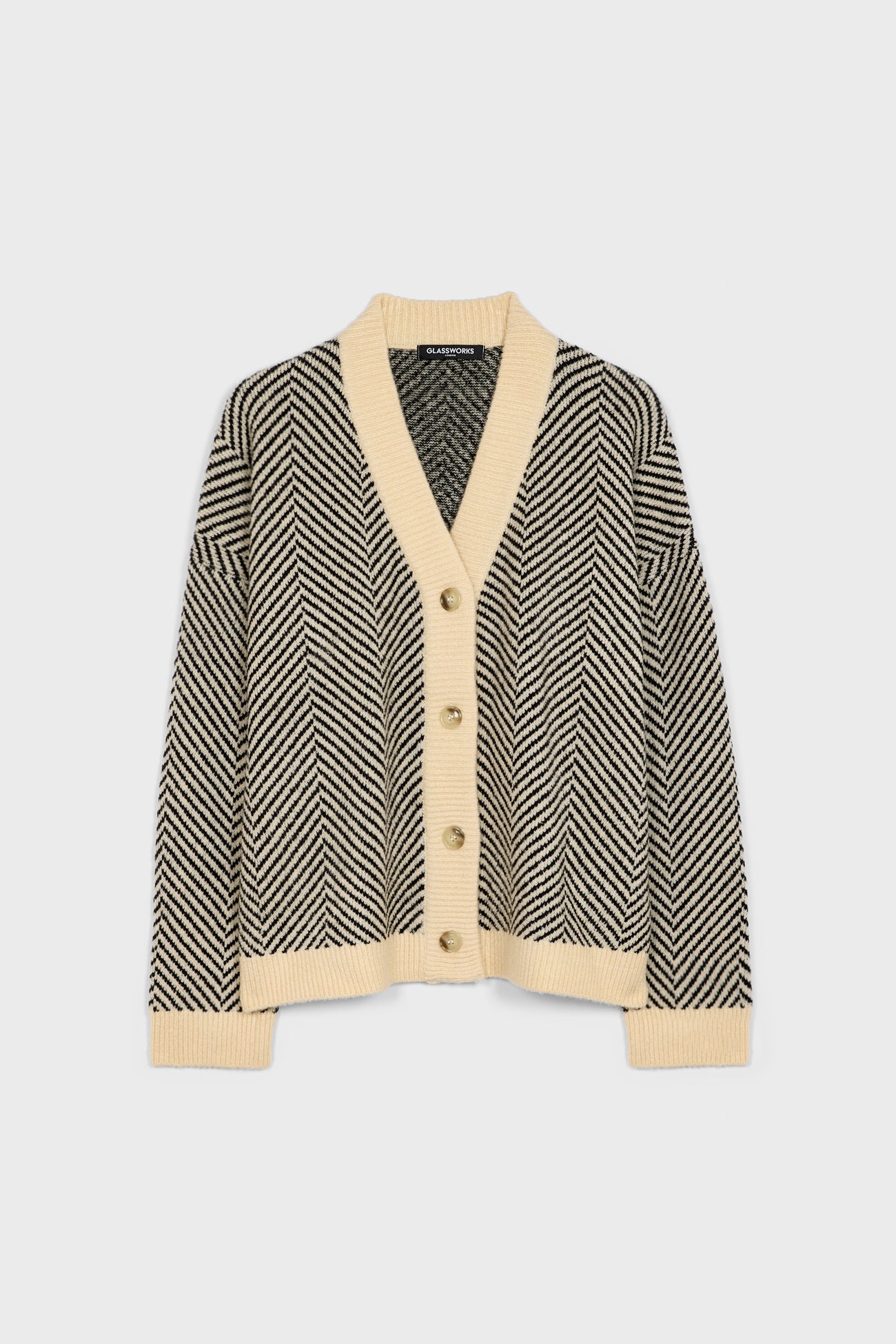 Ivory and black herringbone cardigan | Glassworks London