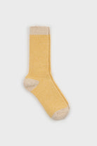 Mustard and ivory contrast trim cashmere blend socks_1
