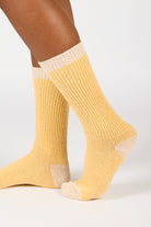 Mustard and ivory contrast trim cashmere blend socks_3