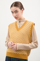Mustard and ivory intarsia dots sweater vest_1