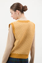 Mustard and ivory intarsia dots sweater vest_2