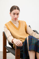 Mustard and ivory intarsia dots sweater vest_5