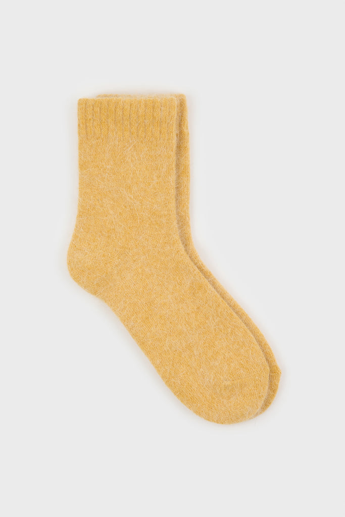 Mustard angora ribbed ankle trim socks_1