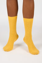 Mustard ribbed cashmere wool blend socks_4